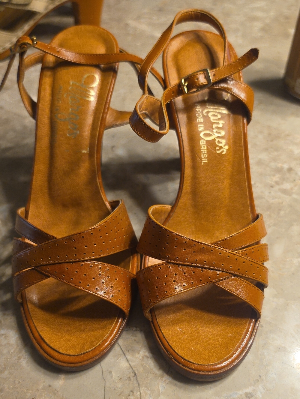 Vinyage Perforated Strappy Leather Sandals - Tan Made In Brazil